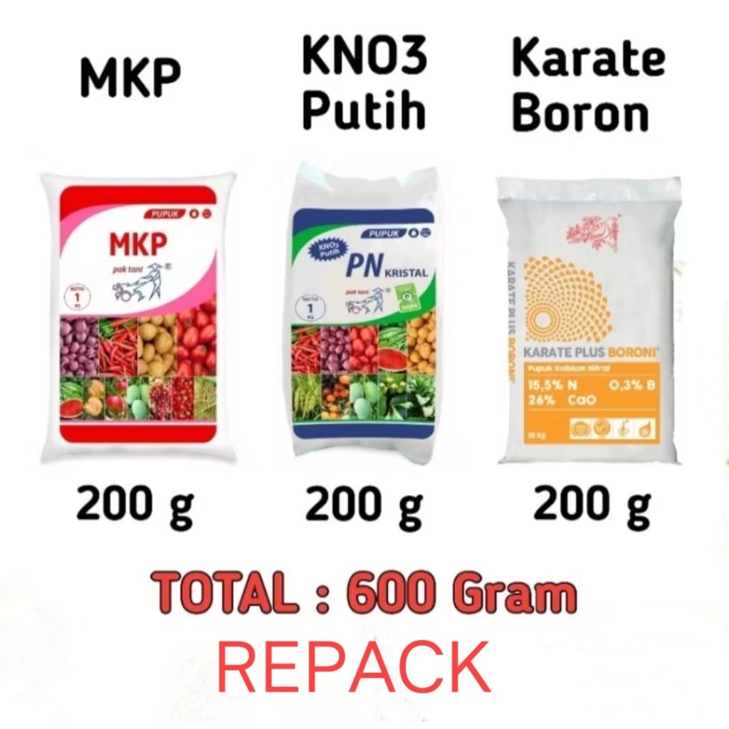 Paket HEMAT SUPER EKONOMIS Pupuk ANGGUR GENERATIF / Pupuk HEPI / Pupuk HAPPY MKP KNO3 Putih & Boroni