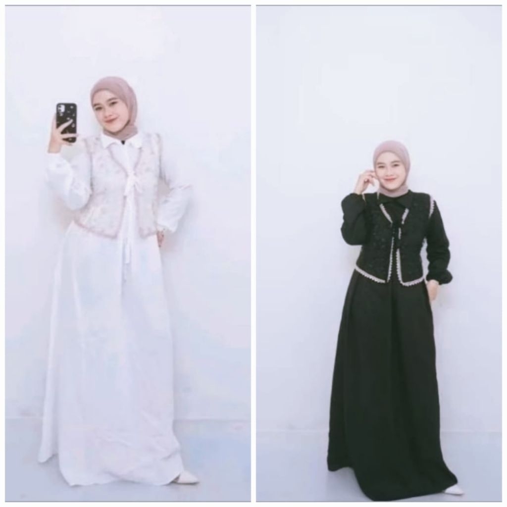 Yora Dress Katun - Dress Mix Brokat Premium - Gamis Mix Brokat - Gamis Kondangan Mewah - Gamis Katun