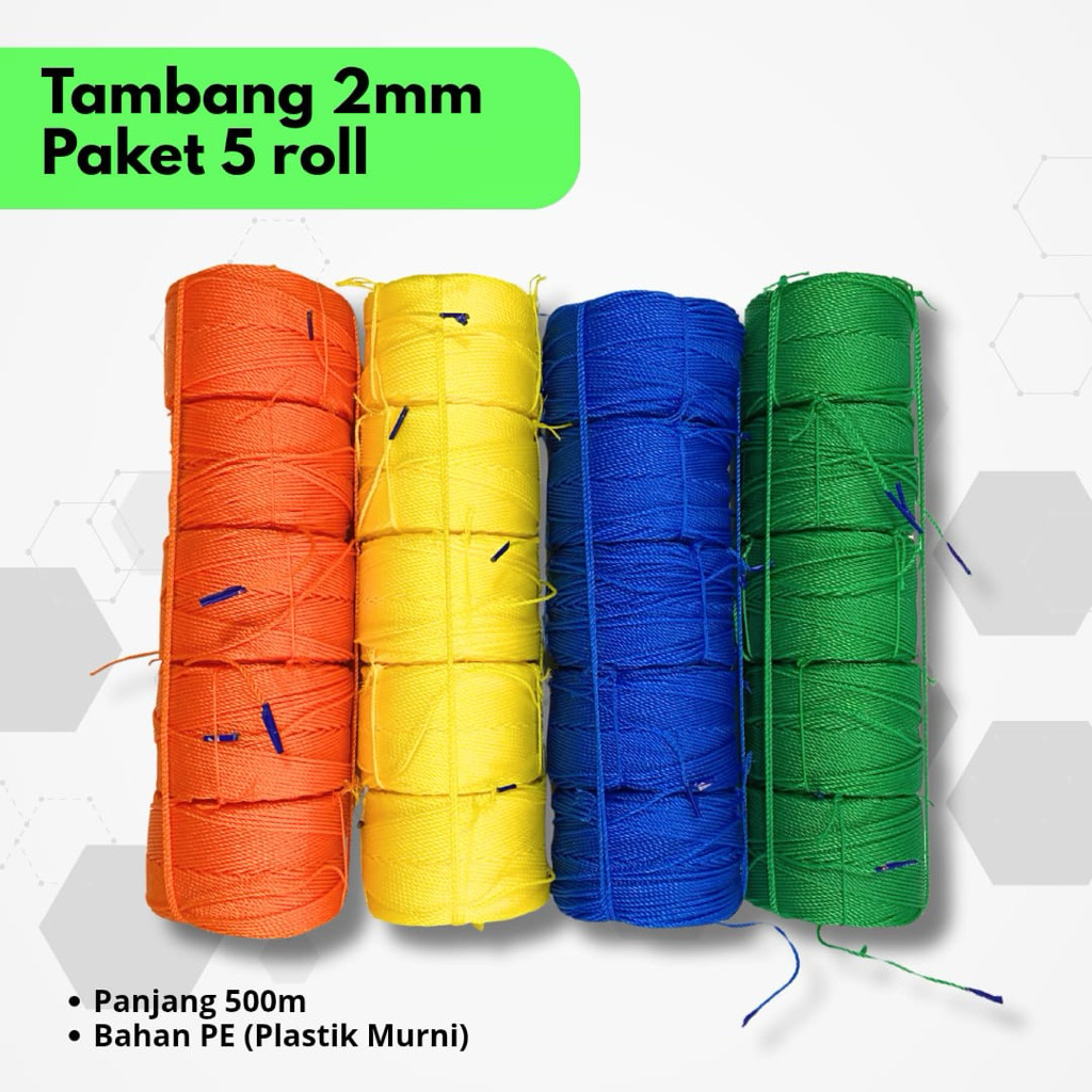 Paket Isi 5 Roll Tambang 2mm Panjang 500m-Tali Tambang 2 Mili Isi 5 Roll Panjang 500 Meter-Tambang 2