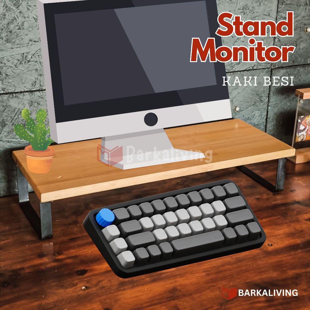 Meja Monitor Stand Riser Industrial Meja Laptop Kayu Kaki Besi