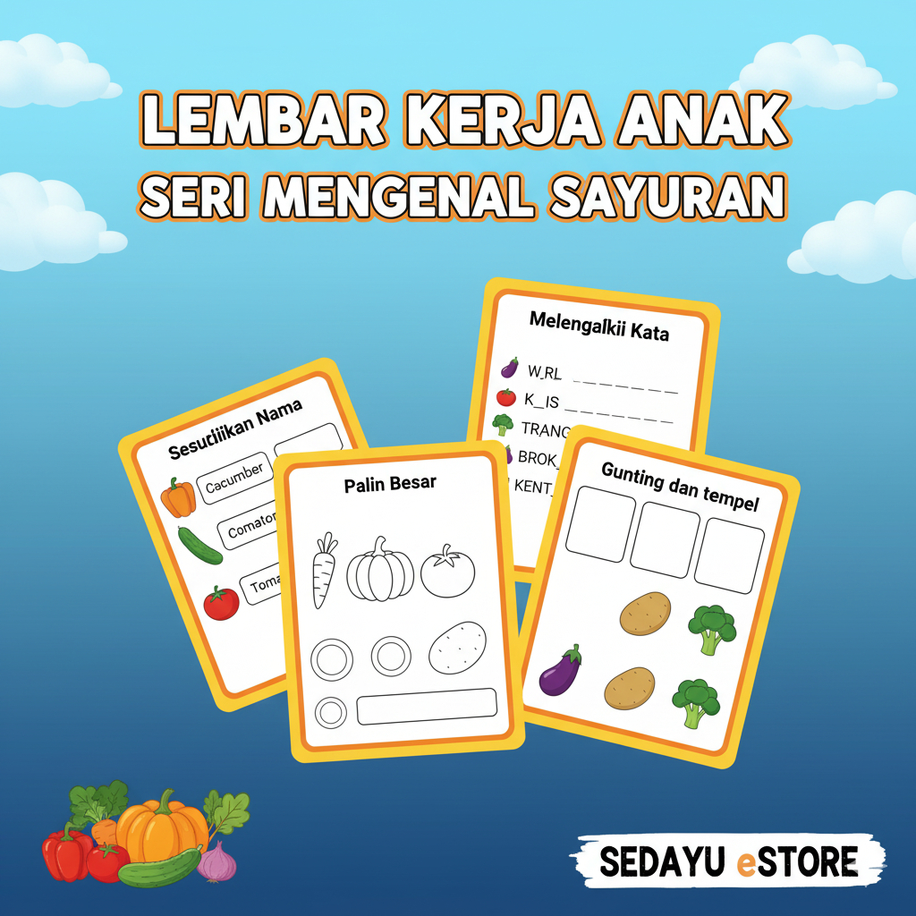 worksheet 100 lembar worksheet seri sayuran untuk TK dan SD -  FORMAT pdf gambar worksheet SD dan TK