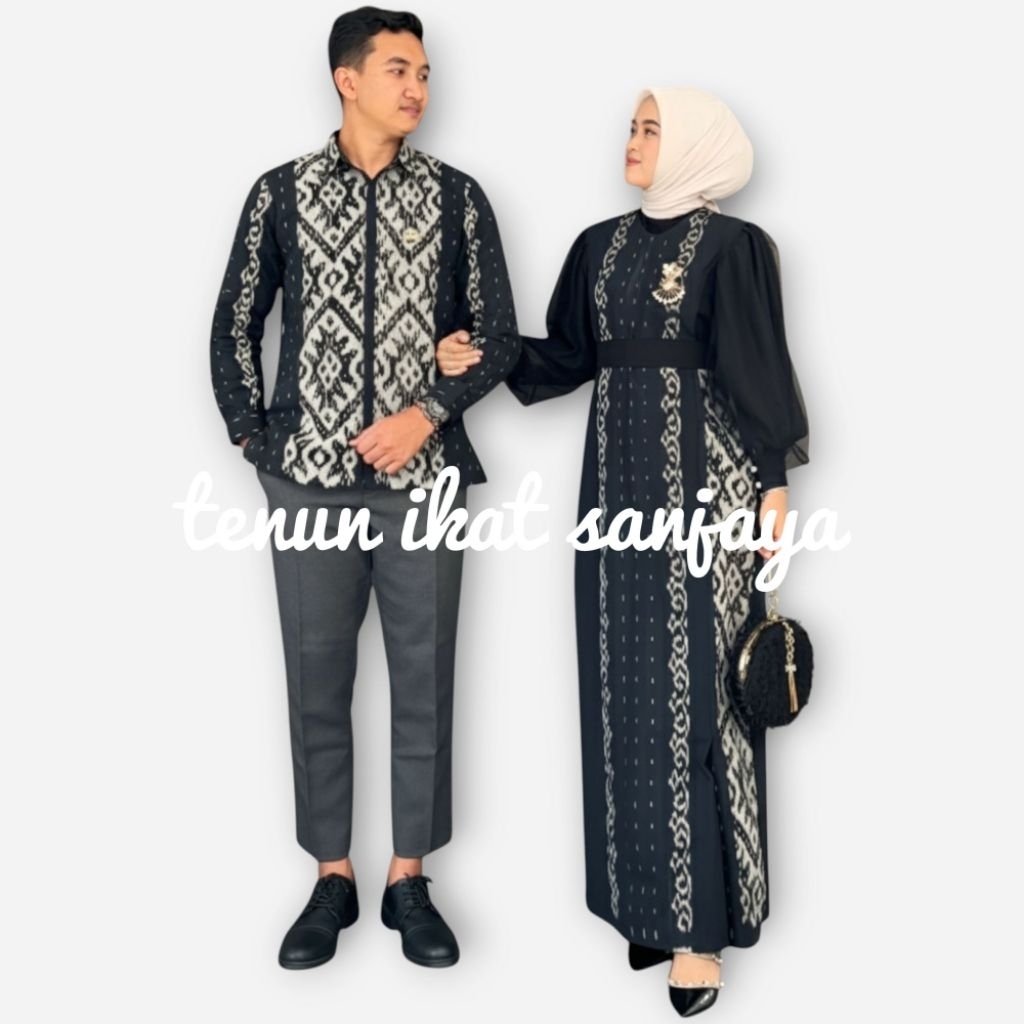 Baju Tenun Couple Dress Tenun Gamis Tenun Baju Kondangan Baju Pasangan Sarimbitan warna hitam