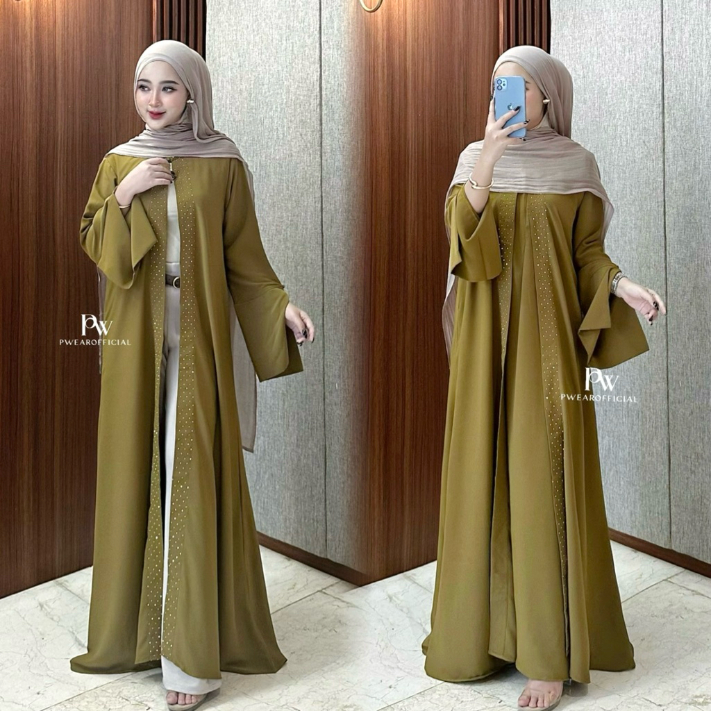 Abaya Outer Jameela Set Outer Plus Inner Tanpa Lengan Gamis Hitam  Bahan Anti UV Abaya Jetblack Gami
