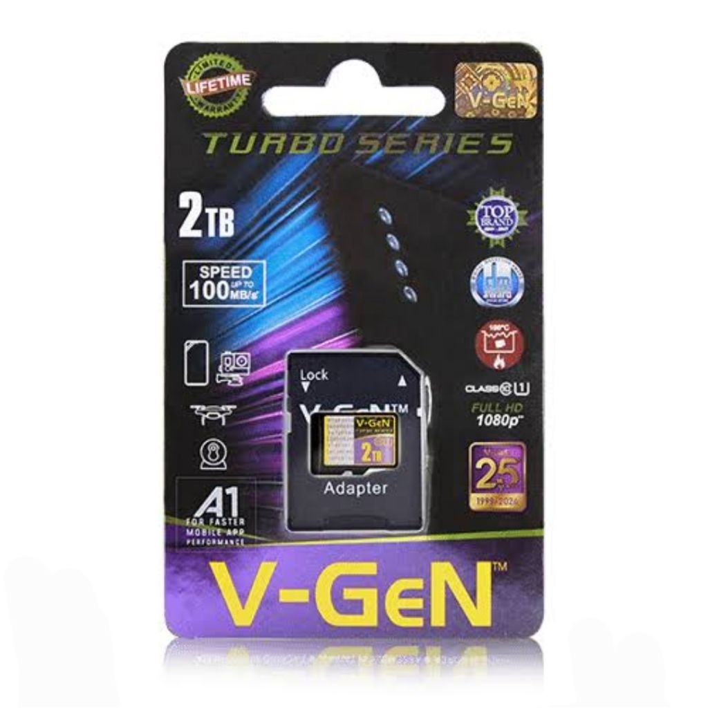 Memory Card Micro SD 2 TB + Adapter V-Gen Memori Class 10 Turbo 2tb Vgen TF Original