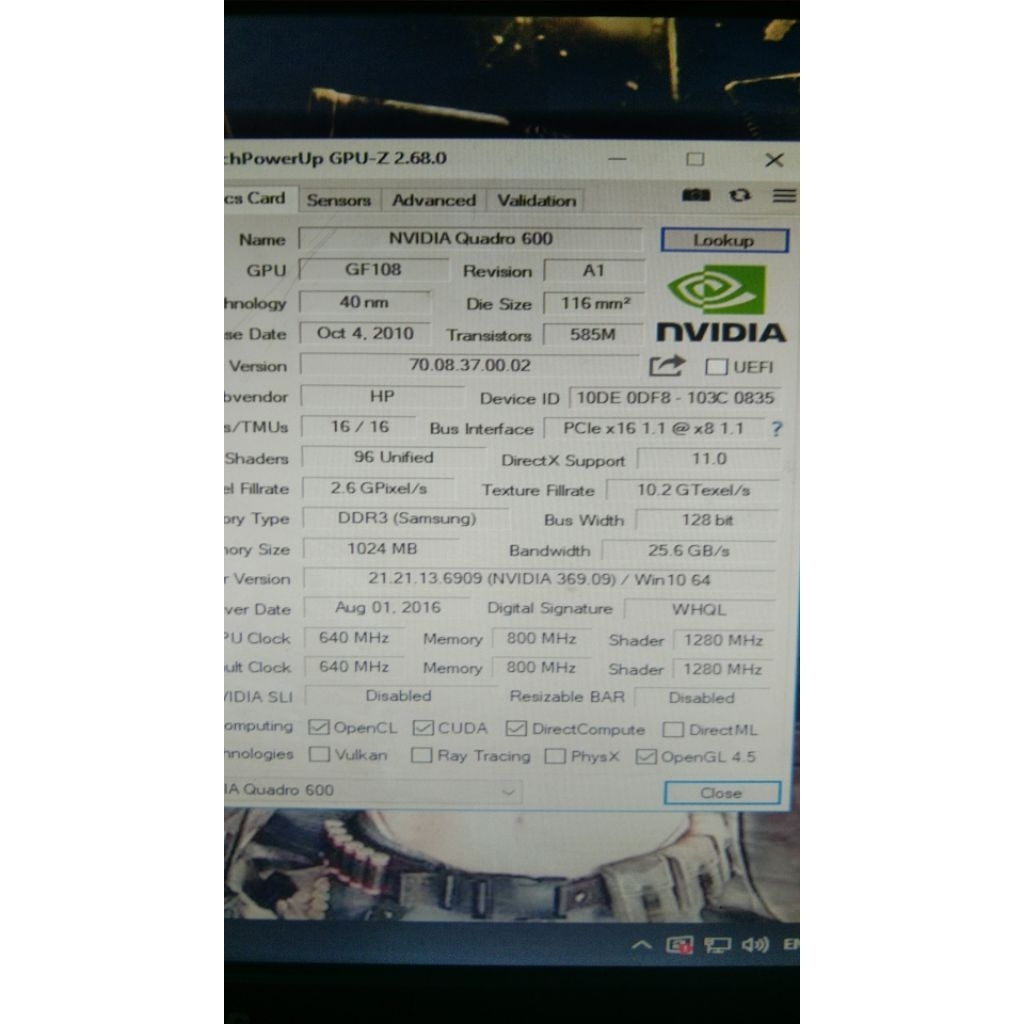 VGA Quadro 600 Nvidia 1gb
