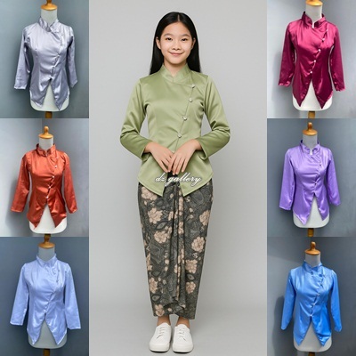 Sale Kebaya Kartini Polos Model Janggan Seragam Wisuda Atasan Lengan Panjang Satin Polos Premium