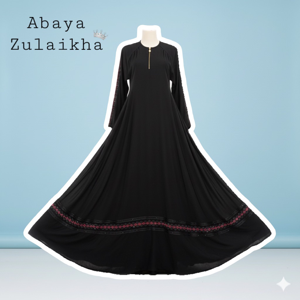 ABAYA ZULAIKHA BORDIR HITAM ELEGAN | GAMIS WANITA MUSLIM TERMURAH by Griya Muslimah Temboro