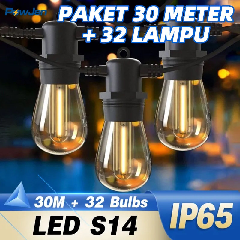 Lampu  Light Led Strip Kabel Lampu Gantung Cafe Outdoor 15 Meter 15 Fitting