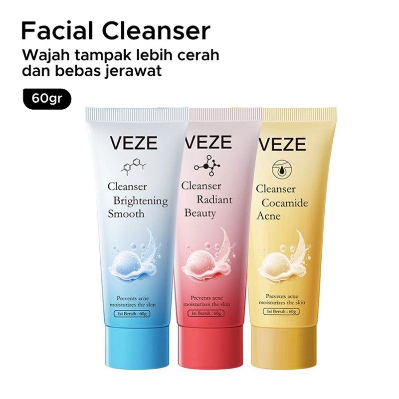 Pembersih Wajah VEZE Antikerut | Facial Wash Wanita Pria Kontrol Minyak | Facial Massage | Kulih Sen