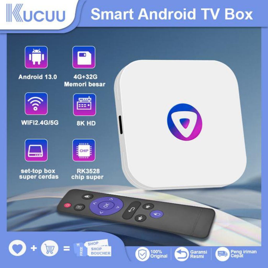 KUCUU Android Tv Box Android 13 Ram 4gb Rom 32gb Wifi 5G2.4G + IPTV PASTV 1 TAHUN