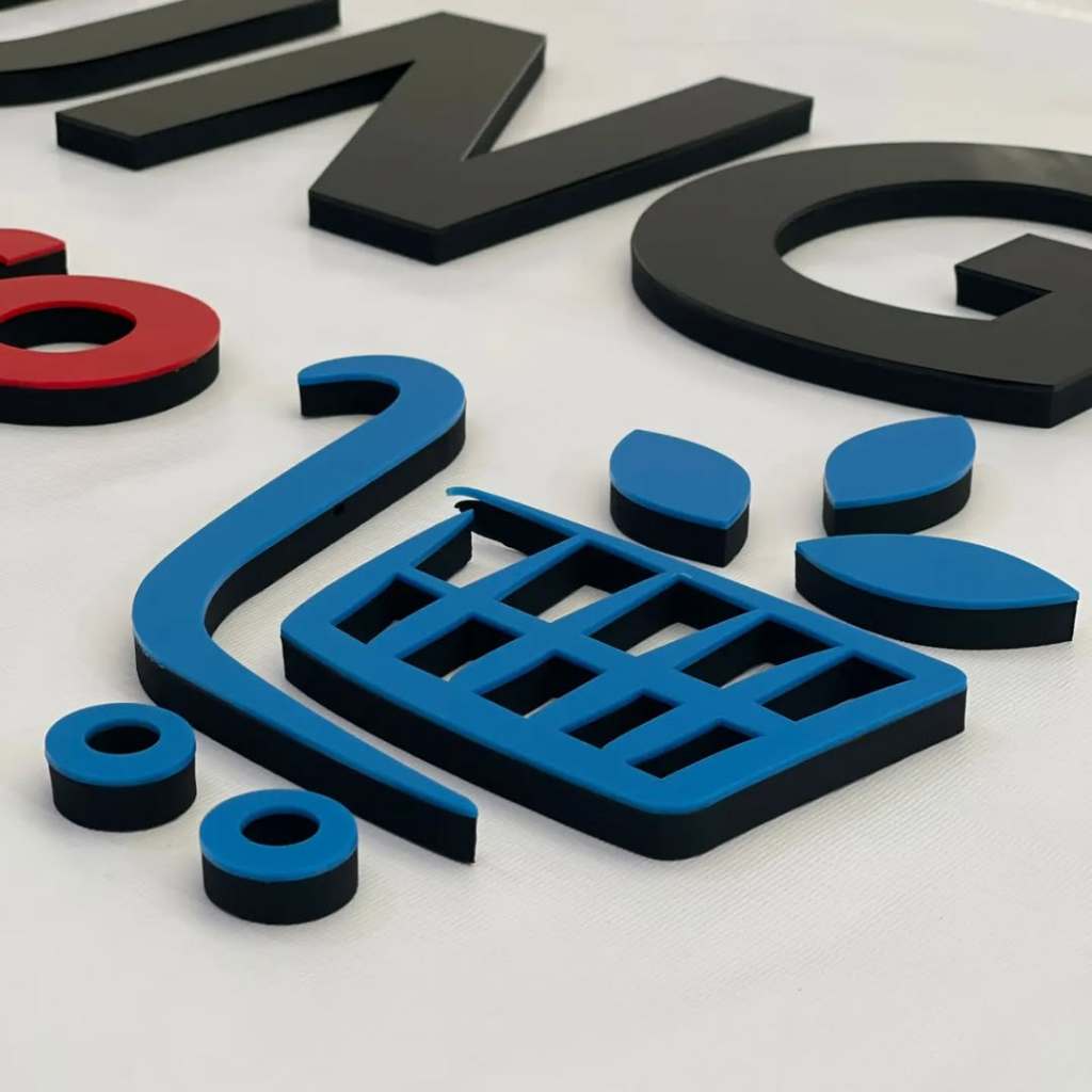 Huruf Timbul Akrilik + Spon EVA 12 mm – Custom Nama Toko / Sekolah / Masjid Indoor Outdoor