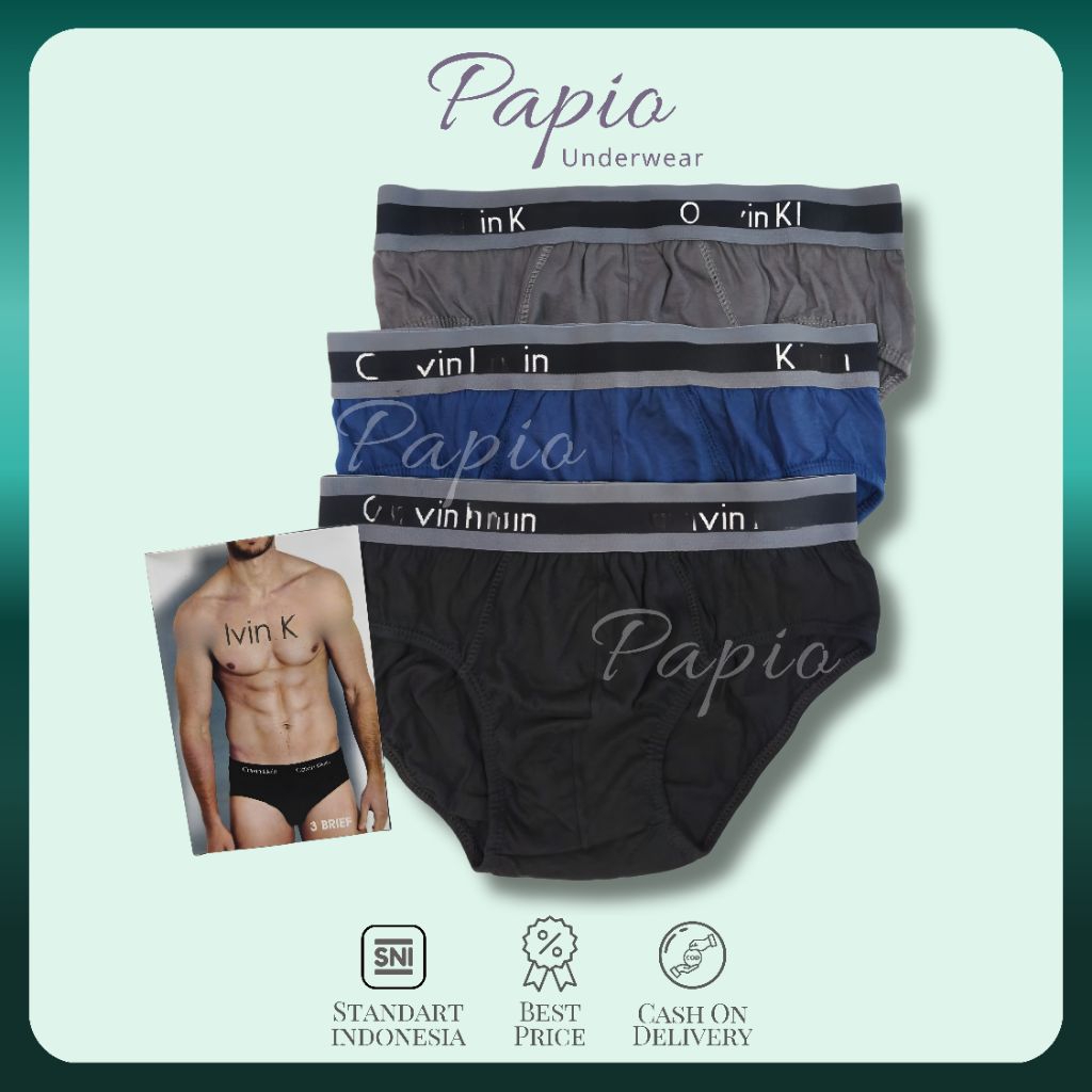 Papio - [3 PCS] Celana dalam pria laki-laki kotak putih hitam/Celana pria 100% bahan katun