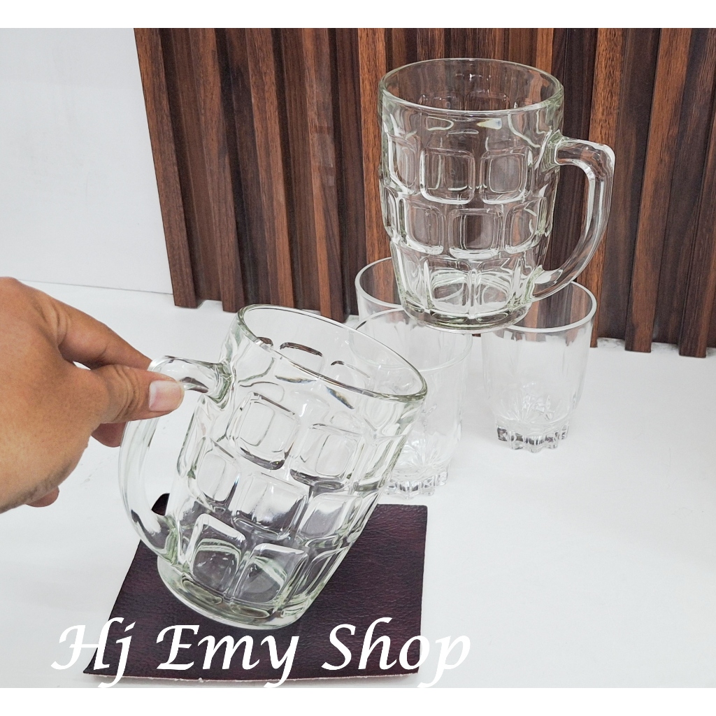 Gelas Kaca Gelas Es JUMBO Motif Bening Kotak Kotak Tebal Per 1 pcs