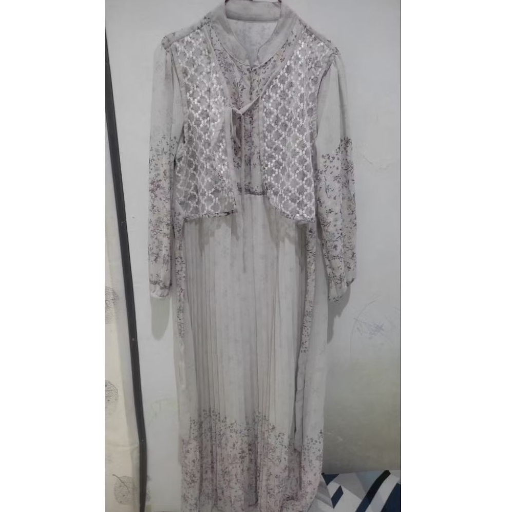 Dress/Gamis Brukat romper_All Size_Putih Tulang