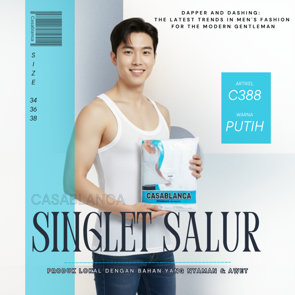 Kaos Singlet Salur Pria Dalaman Laki Polos Cowok Round Neck Putih Slim Fit Isi 1 Single Pack Casabla