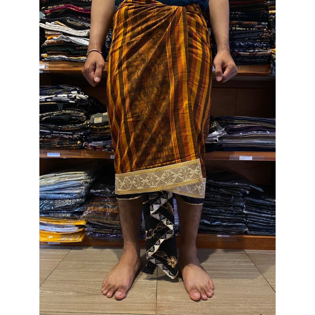 saput/kampuh bahan endek seseh premium/tepi semi songket/bordir/motif terbaru/nuansa kuning/murah/be