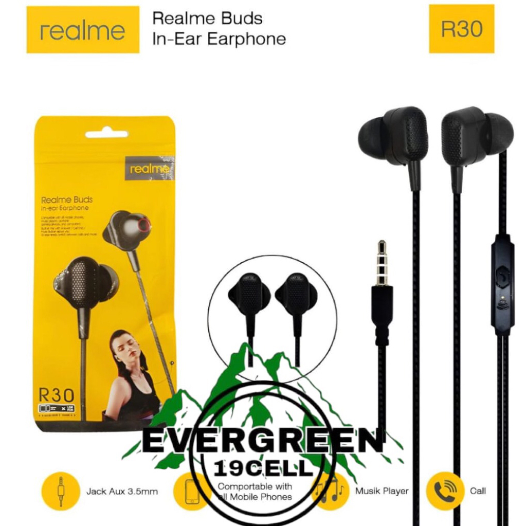 HANDSFREE OM HF/HANDSET REALME R30 STEREO BASS SUPER BASS BERKUALITAS BAGUS REALME R-30