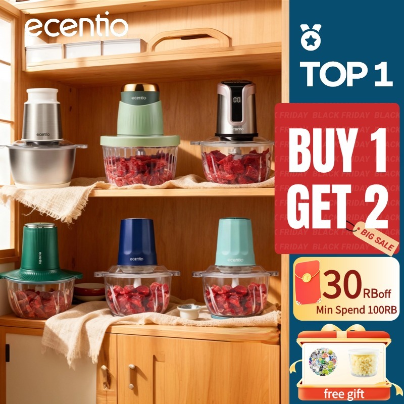 ecentio kaca chopper blender 2L 3-in-1 Multifungsi 6 Mata Pisau Food Grade Garansi 1 Tahun