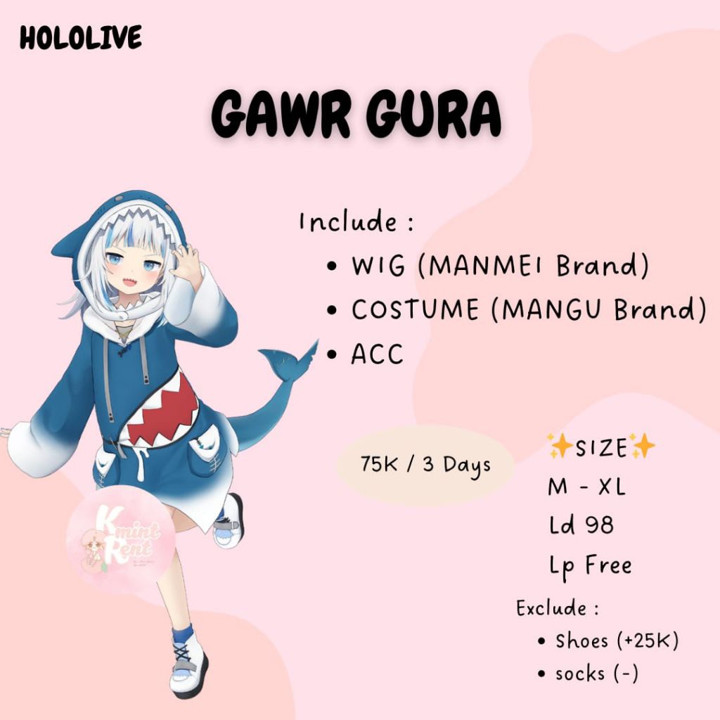 RENTAL/SEWA COSPLAY HOLOLIVE GAWR GURA