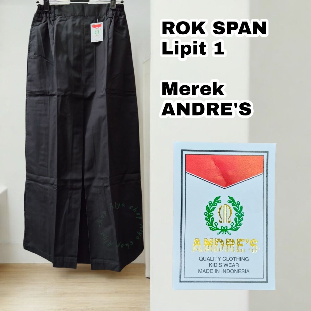 Rok SPAN 1 Hitam Merek ANDRE'S| Rok hitam span Lipit 1 di DEPAN| Rok sekolah