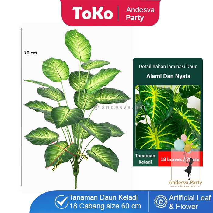 Daun Keladi Jumbo Putih / Daun Aglonema Plastik Bunga Hias Artificial / daun dekorasi keladi