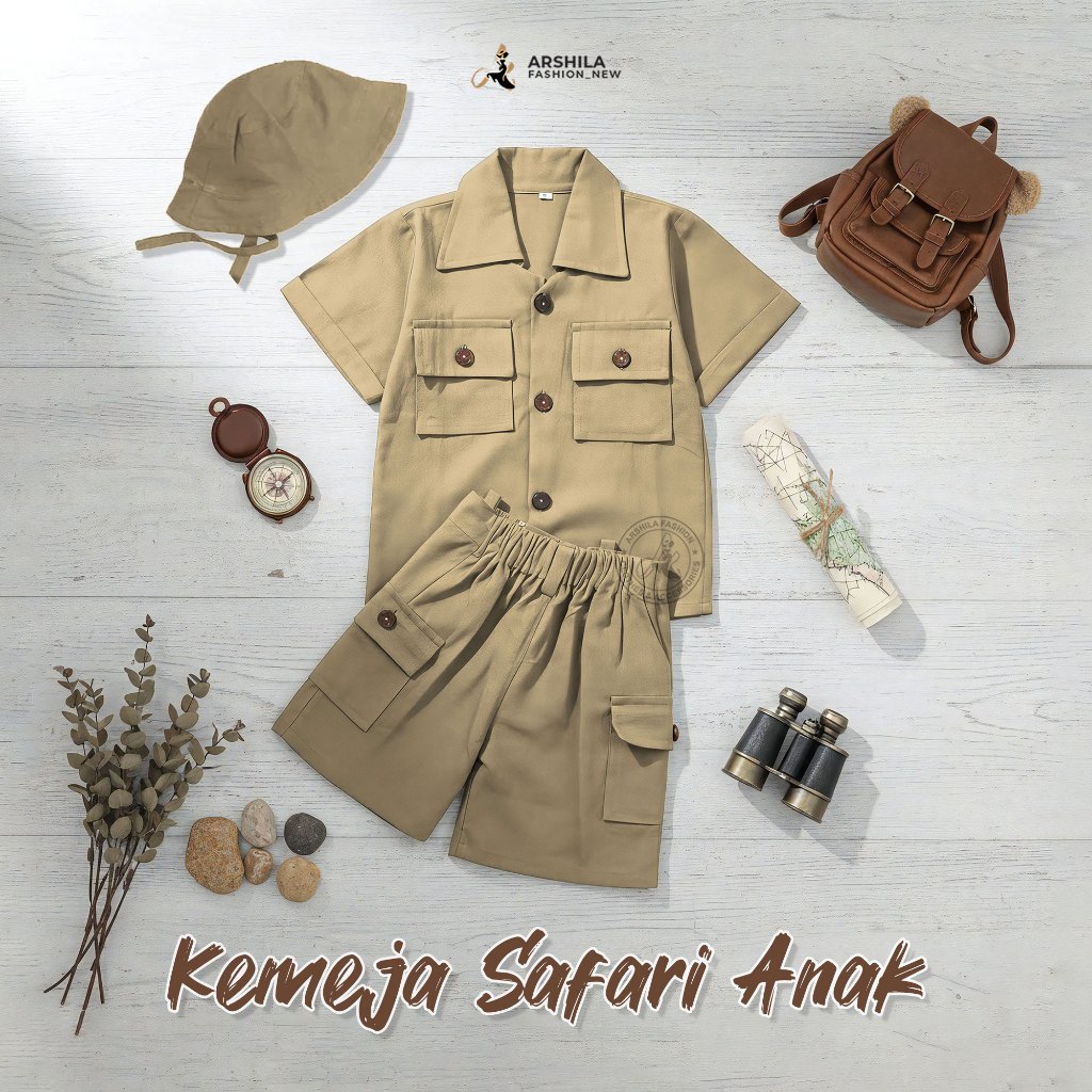Kemeja Setelan Linen Safari Anak dan Bayi Outfit Setelan Unisex Anak
