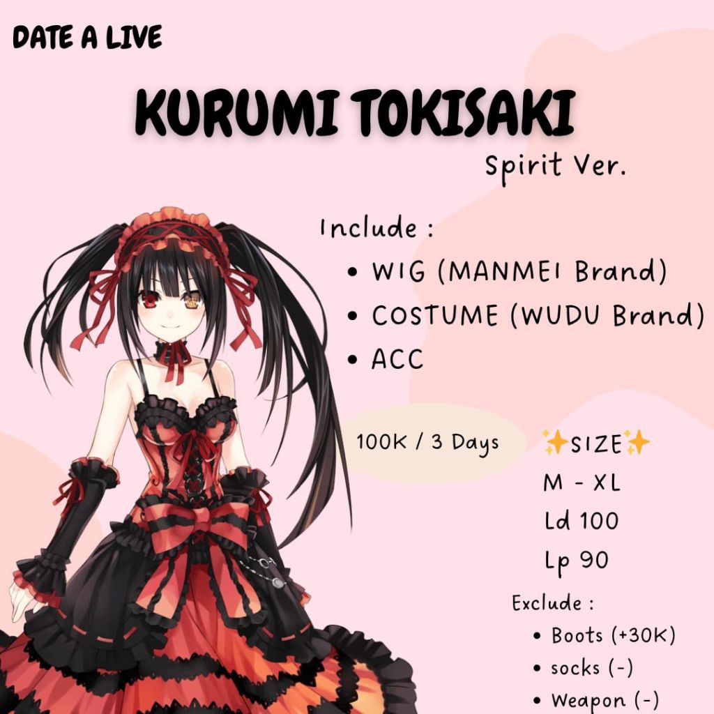 RENTAL/SEWA COSPLAY DATE A LIVE KURUMI TOKISAKI SPIRIT VER.