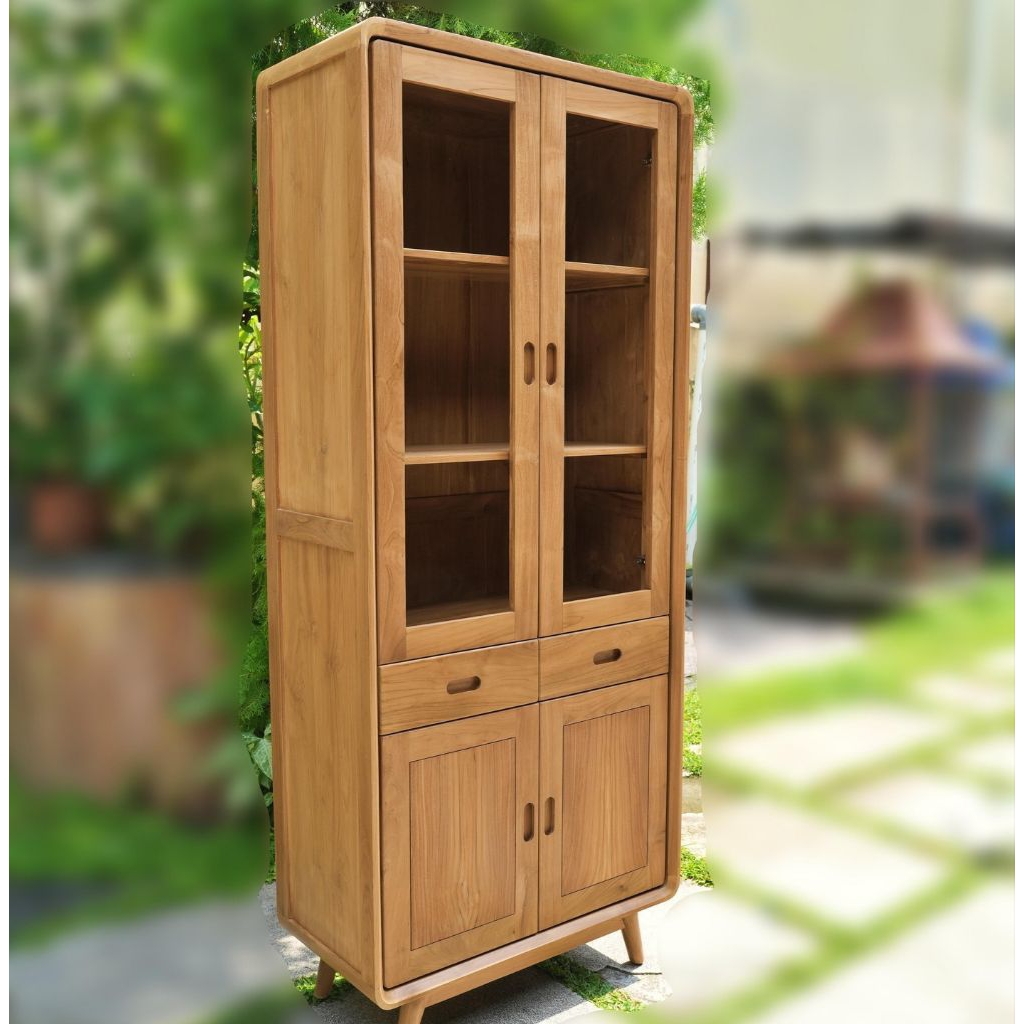 almari pajangan kayu jati retro minimalis, almari pajangan full kayu jati