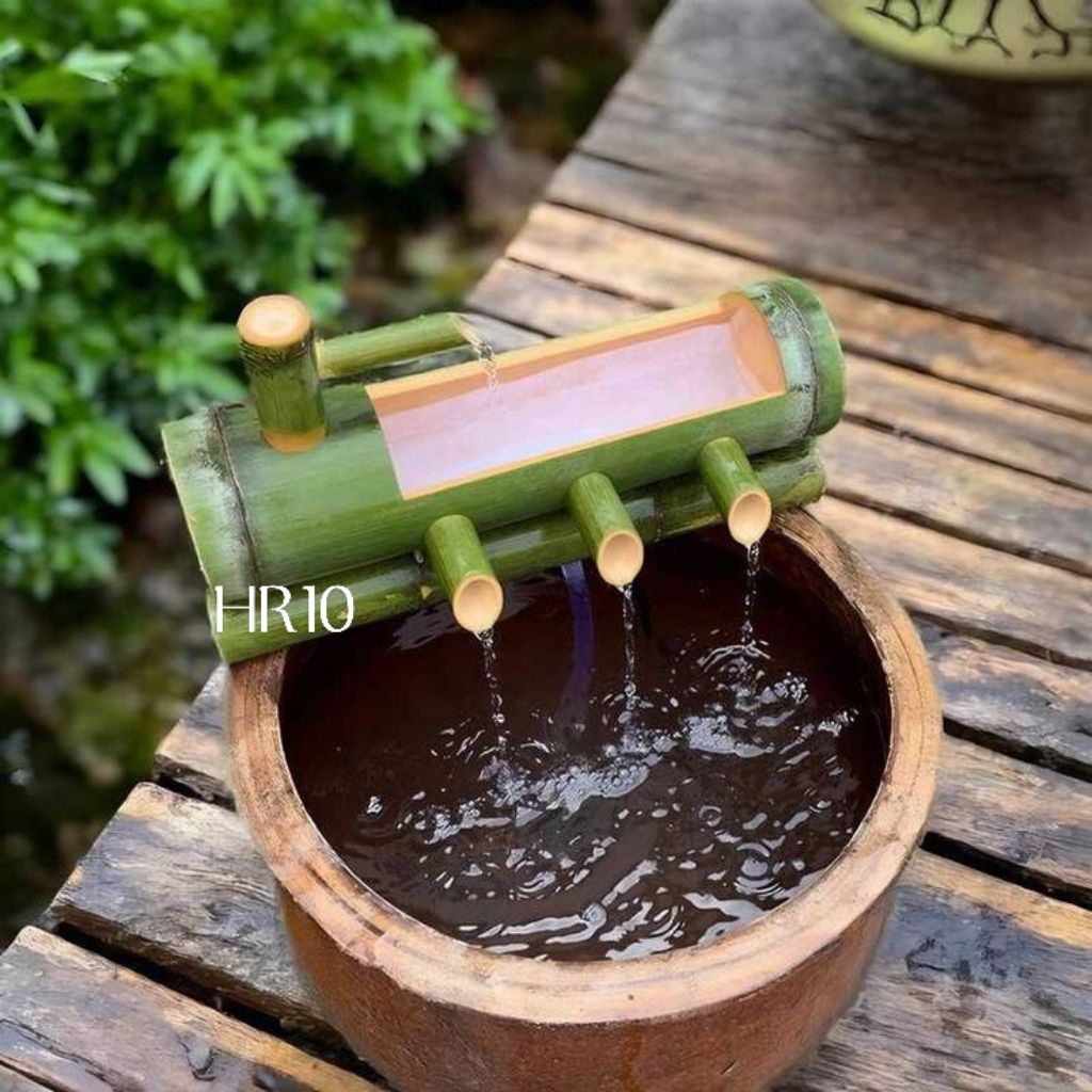 Pancuran air bambu natural, dekorasi kolam ikan koi