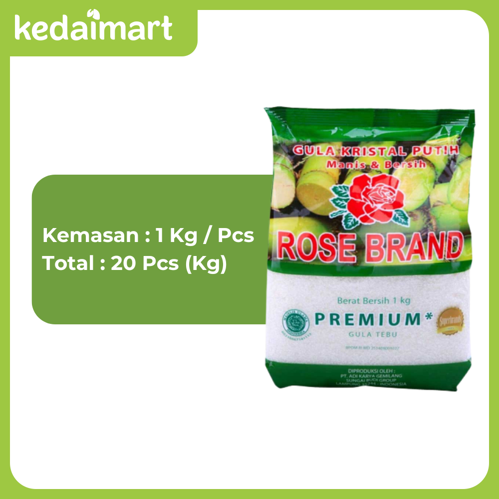 Gula Pasir Rosebrand Premium 1 Kg x 20 Pcs