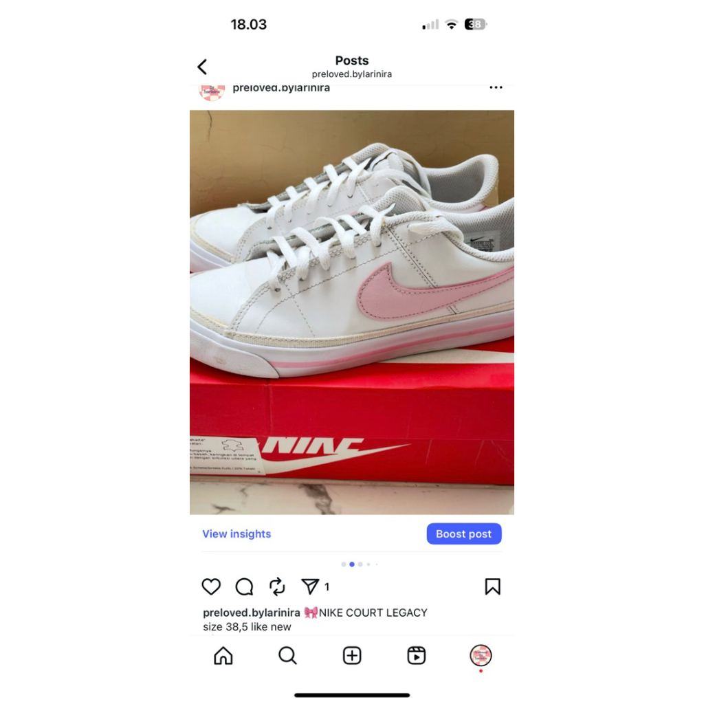 preloved nike court legacy pink white