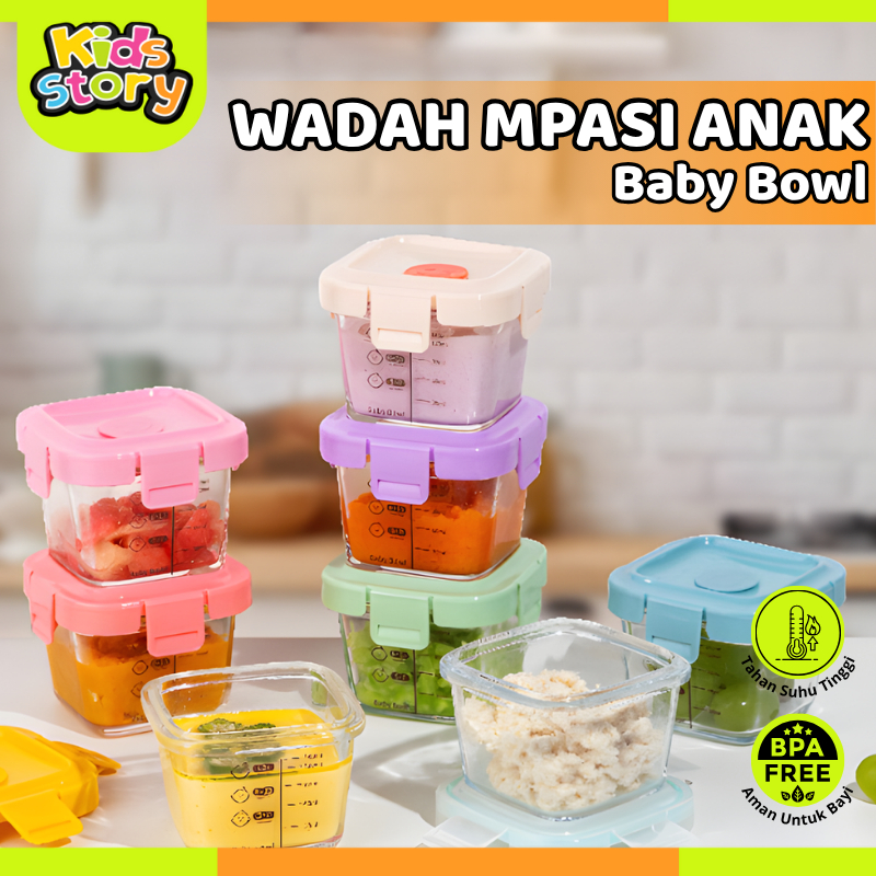 Peralatan Makan Bayi Tempat MPASI Anti Tumpah Tempat Makan Bayi Kontainer Kaca Wadah Snack Mpasi Tah
