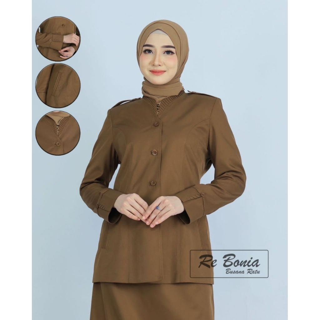 seragam ASN Kheki Tua wanita/ baju dinas pemda tua Re Bonia/ seragam pdh coklat tua rok A/ Setelan p