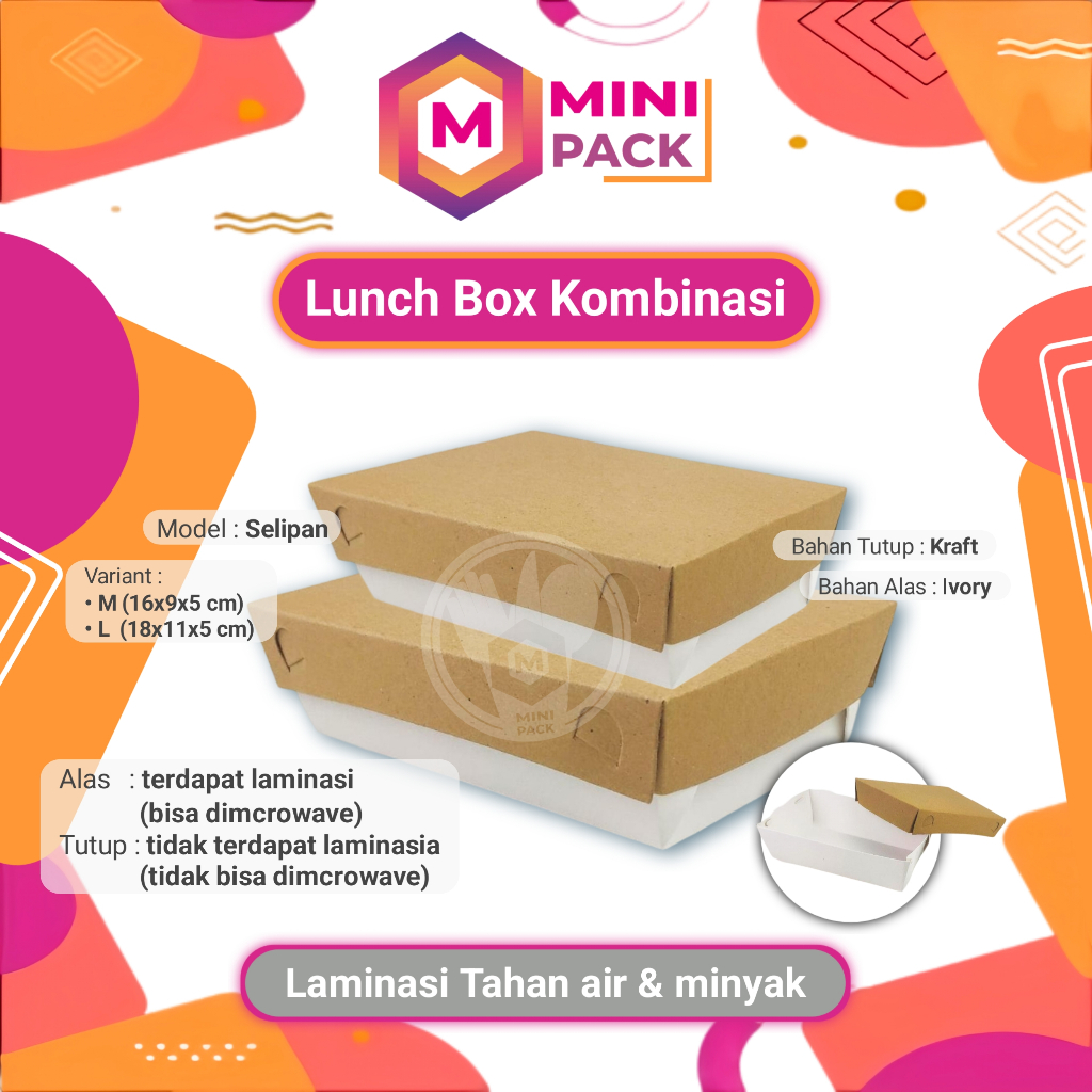Lunch Box / Kardus Nasi / Paper Box Nasi Box Food Grade Kemasan Makanan Kekinian Kombinasi Kraft Ivo