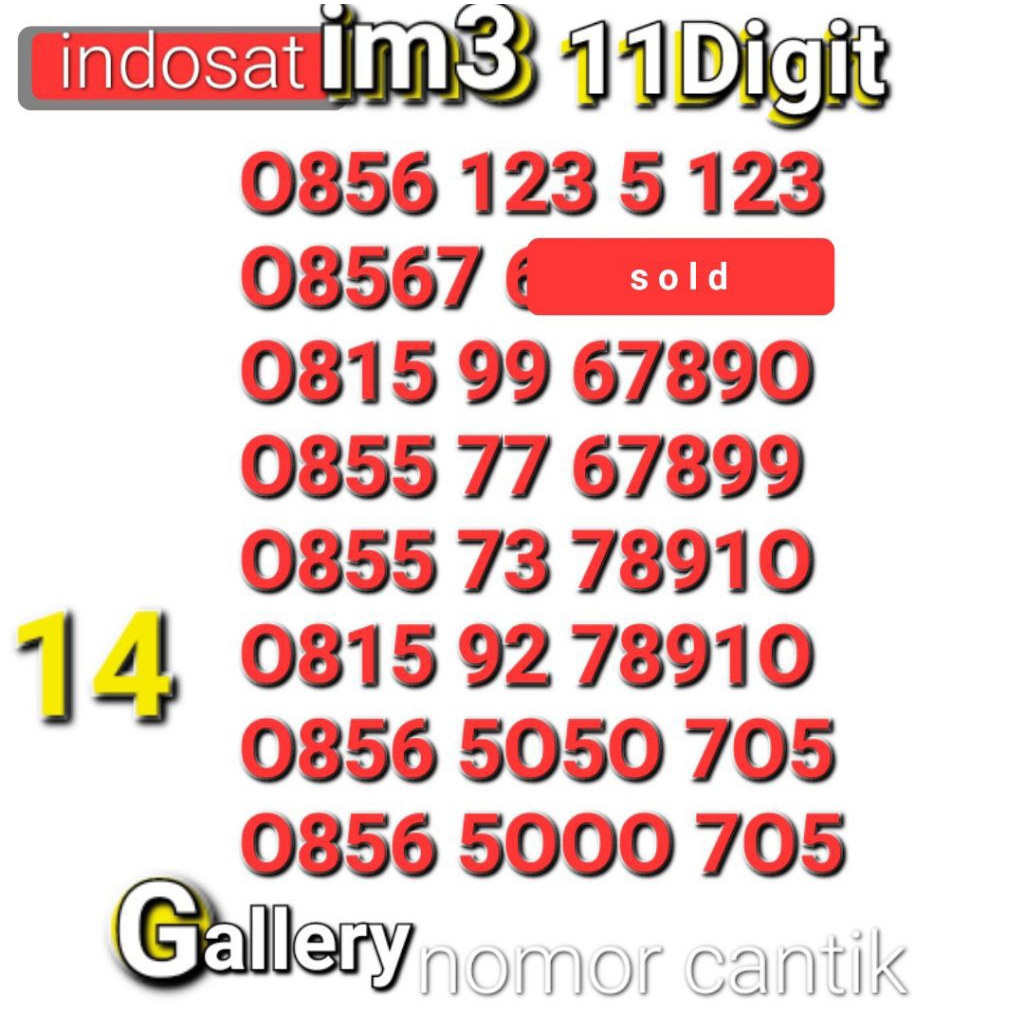 NOMOR CANTIK IM3 11DIGIT 7O5 3333 78910