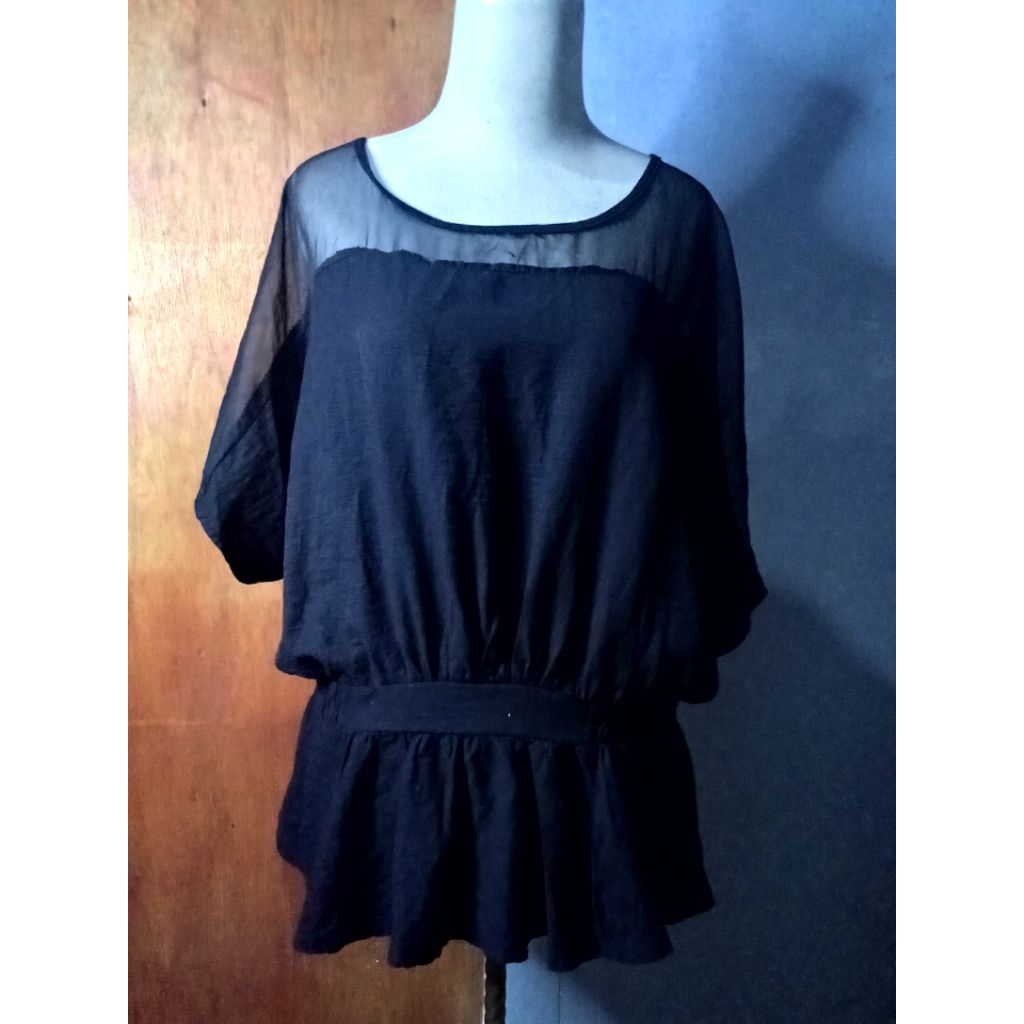 Baju wanita hitam lengan pendek kombinasi tile