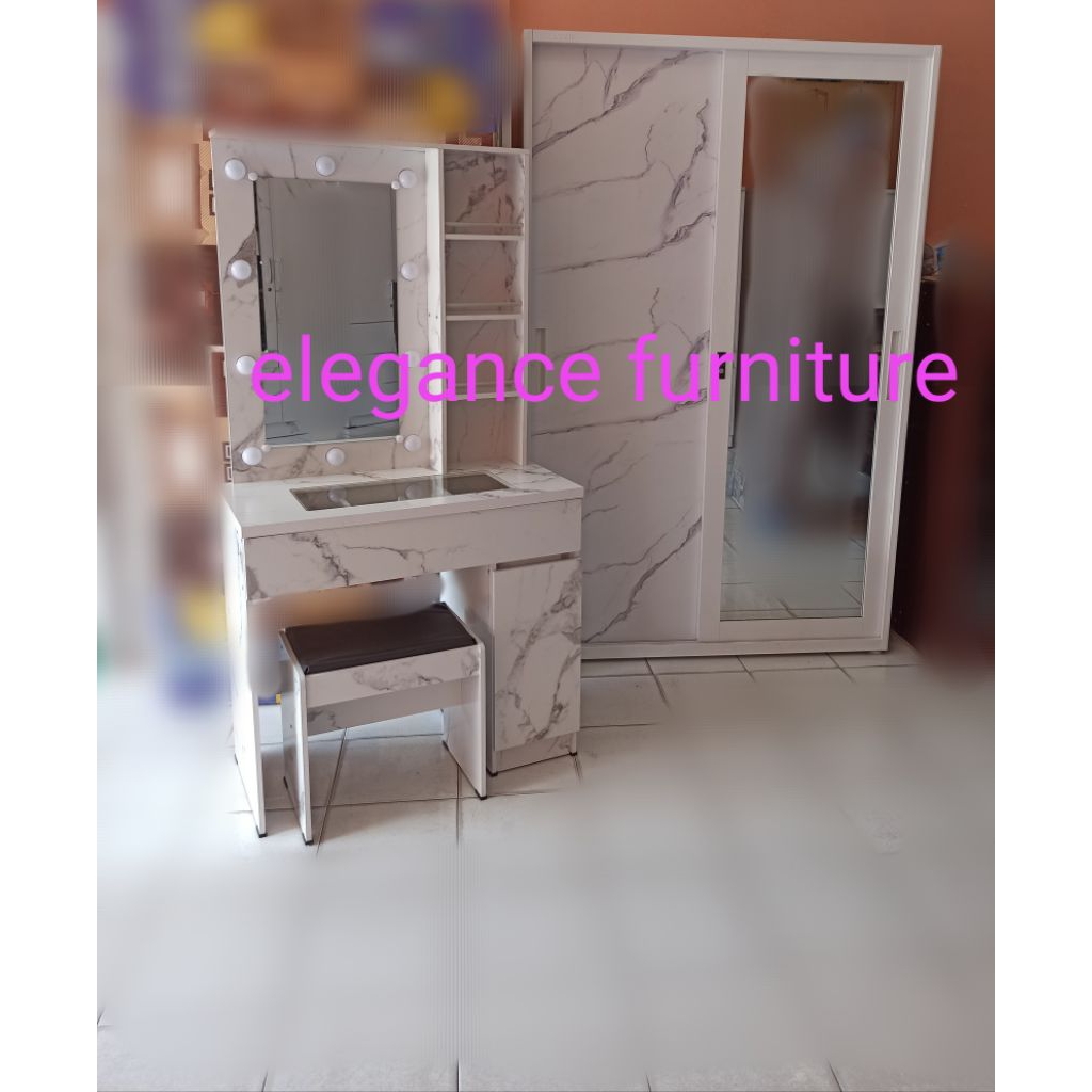 Paket Kamar Set Lemari Plat Besi Sliding  Meja Rias panel lampu Pekanbaru saja