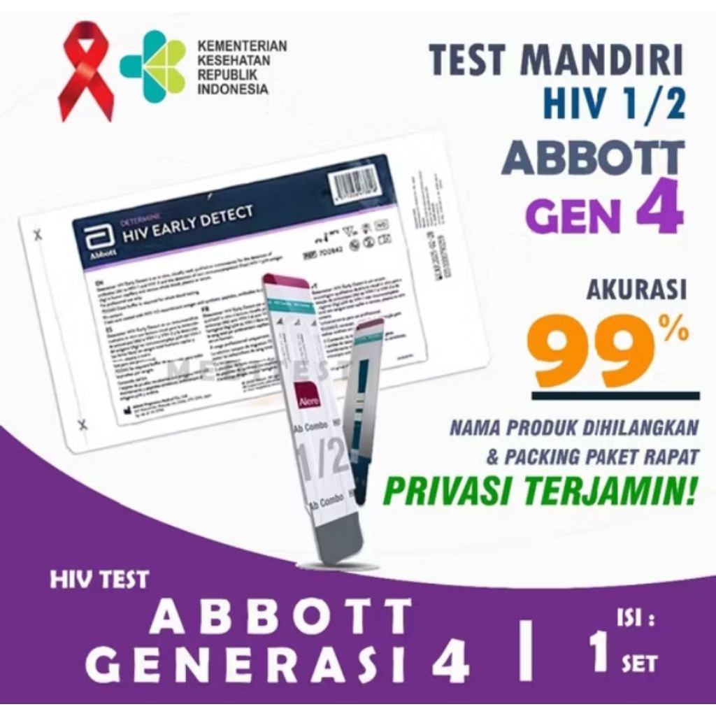 Test HIV Abbott 1Set Lengkap Mandiri Generasi 4.0 |Abbott Determine HIV EARLY DETECT