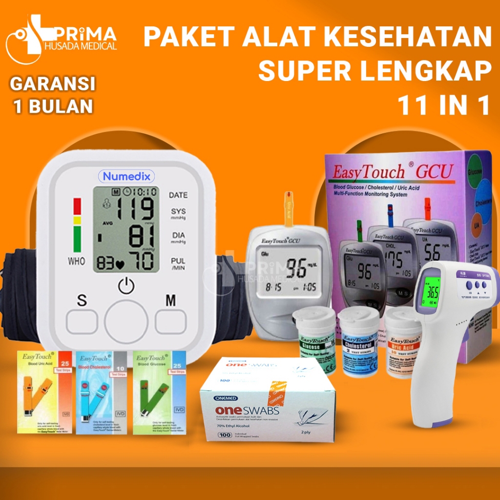 Paket Lengkap Alat Kesehatan PREMIUM 9 IN 1 / GCU 3 in 1 Easy Touch / Tensimeter Digital / Oxymeter 