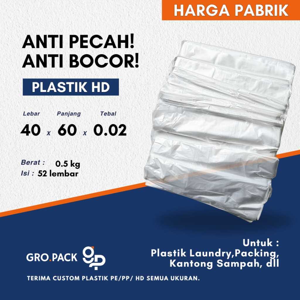 Gro Pack - Plastik Laundry HD / Plastik Pembungkus / Plastik HD 40x60x0.02 Harga Pabrik
