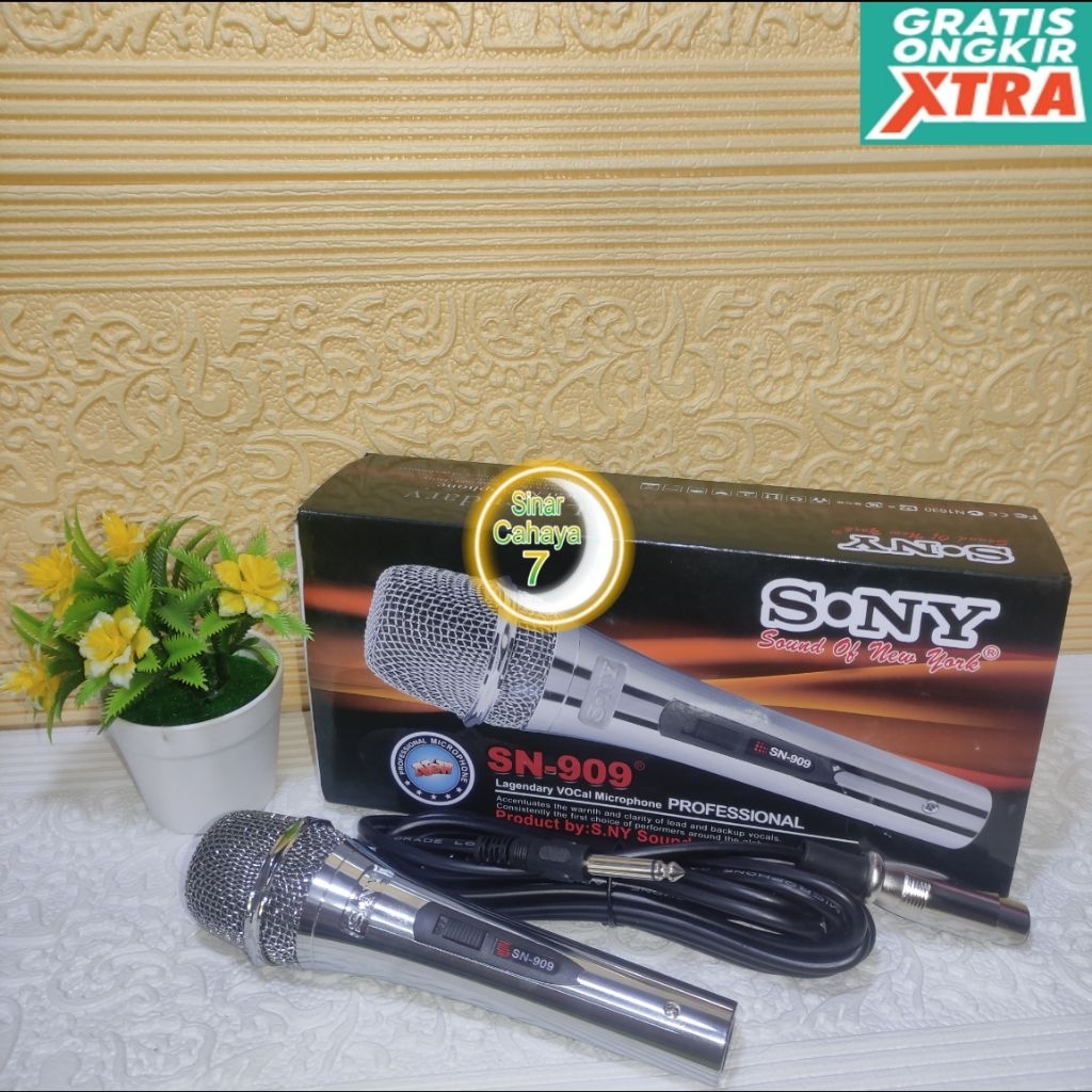 Mic SONY SN-909 Suara keras bulat dan jernih Body besi Kabel 5 meter