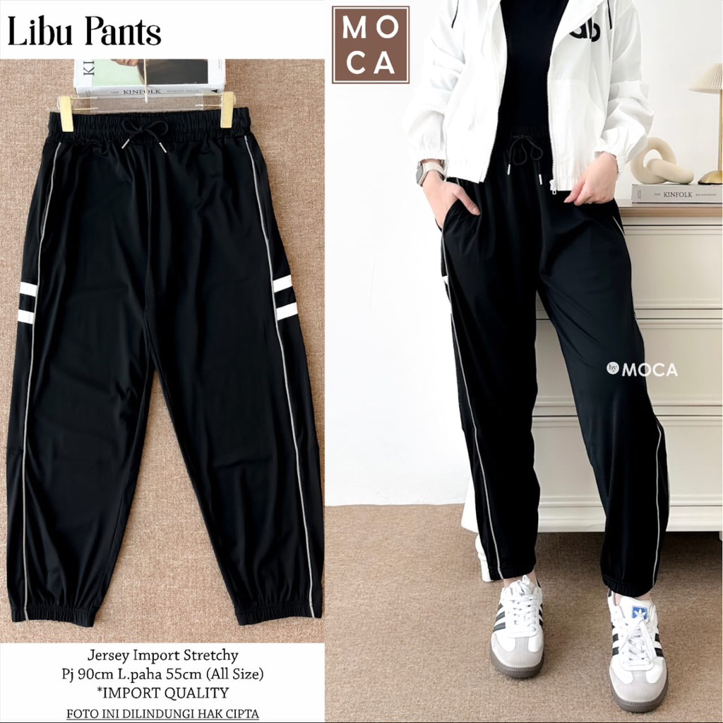 LIBU PANTS ORIGINAL BY MOCA jogger pant hitam celana olahraga jersey import stetchy melar • ATALLA J