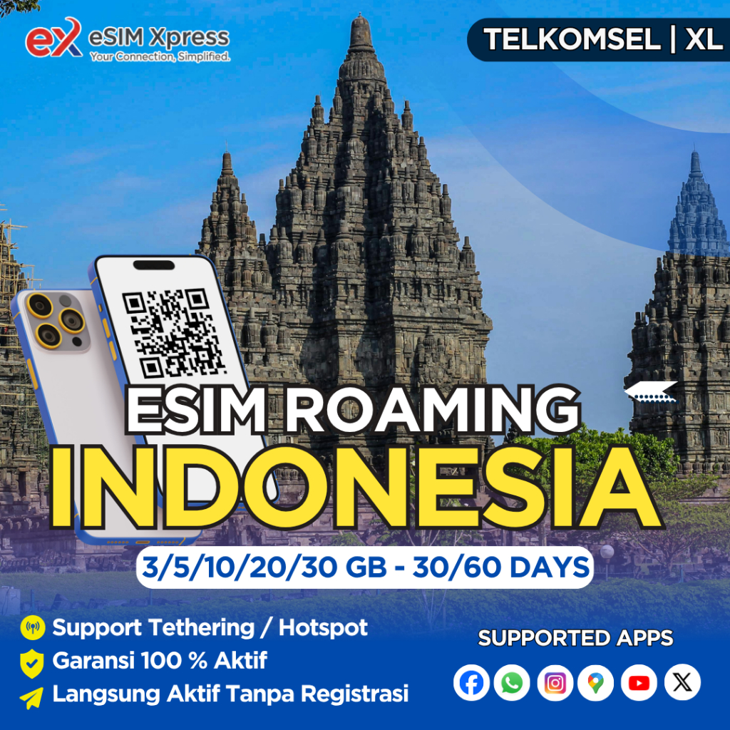 Auto Kirim 24Jam eSIM Roaming Telkomsel Indonesia 3GB/5GB/10GB/20GB Data | 30 / 60 Hari | Solusi IME