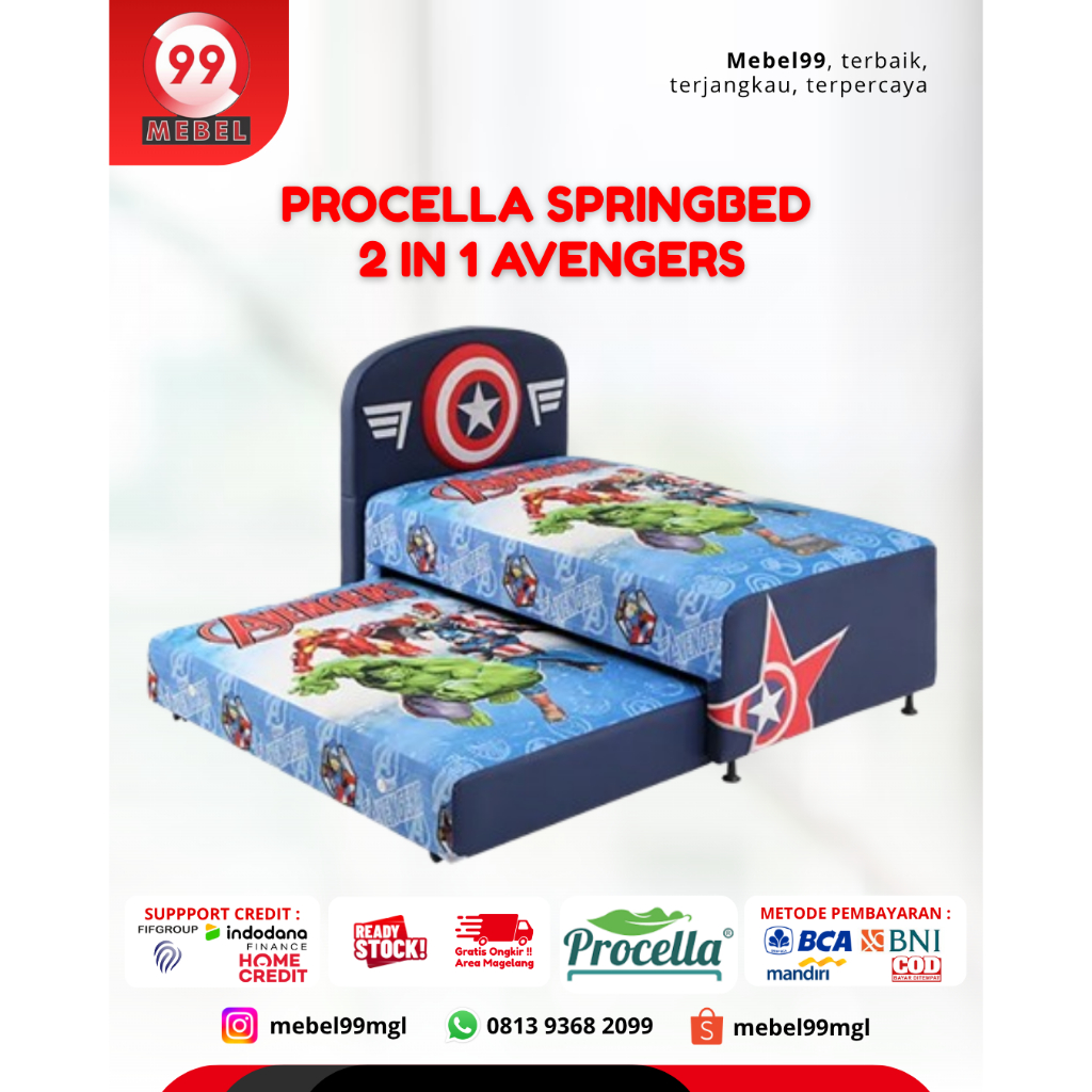 springbed sorong 2in1 procella Avengers matras kasur anak bed dorong