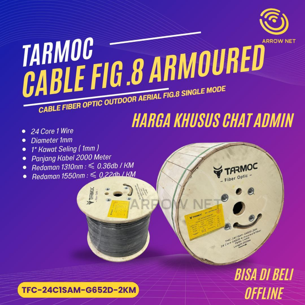Tarmoc Fiber Optic Cable Fig 8 Armoured 24 Core 2000m | Kabel Fiber Optik Fig8 armored Indoor Outdoo