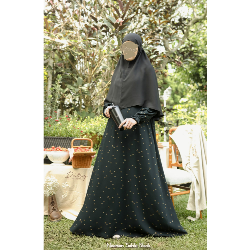 Daster Gamis Ditsy Naaman Sable Black L (Ditsy Reject / Minor Defect) atau Gamis Ditsy Original Naam
