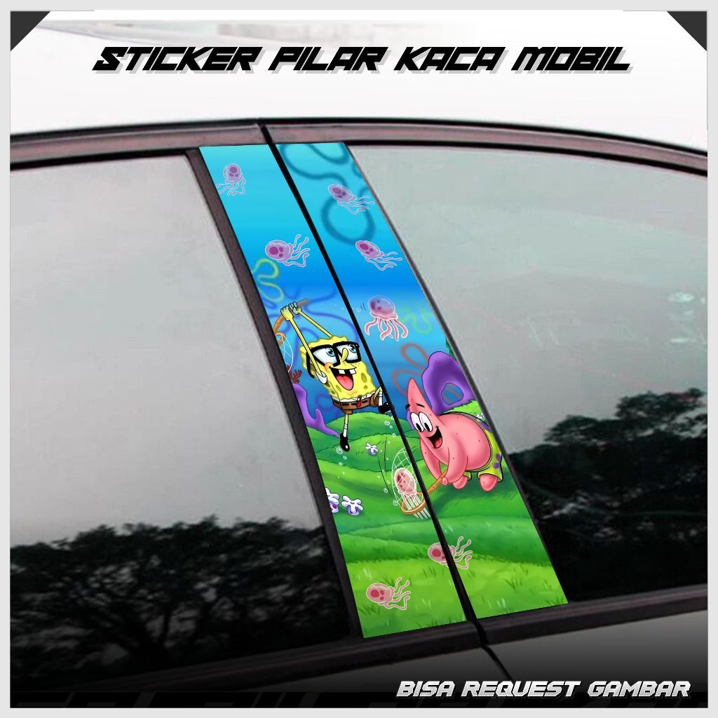 BISA REQ GAMBAR/FOTO - Sticker Pilar Pintu Kaca Mobil Universal Edisi Kanji kartun lucu Kanji