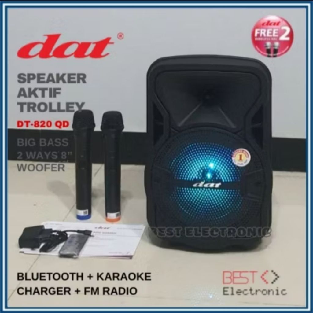 SPEAKER AKTIF TROLLEY 8 INCH DAT DT 820 QD DT820 QD DT 820QD BIG BASS BLUETOOTH