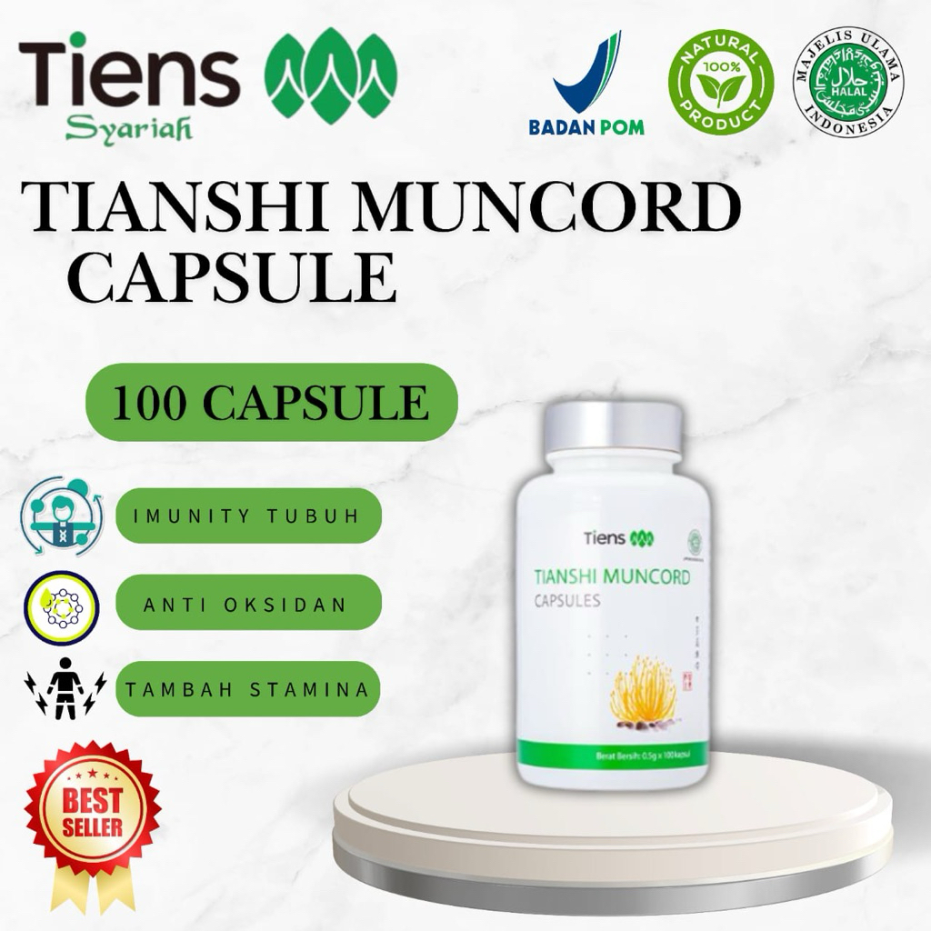 Tiens Muncord Capsules | Cordyceps Original BPOM HALAL | Suplemen Stamina Pria Wanita Dewasa Kuat Ta