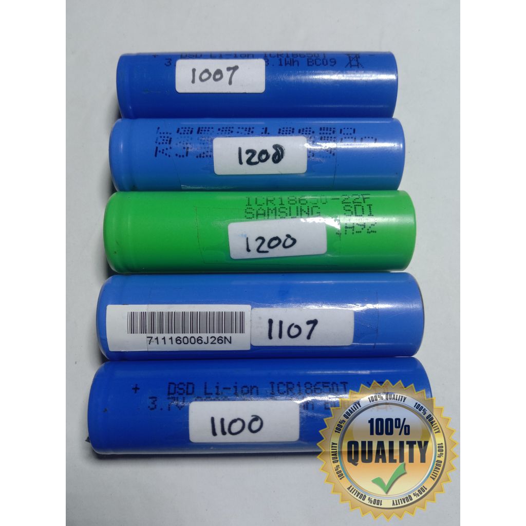 baterai charger 18650 bekas copotan laptop 1000 - 1200 mah real capasity kondisi normal